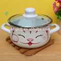 3Pcs cute cat enamel boiling pot sets with glass lid